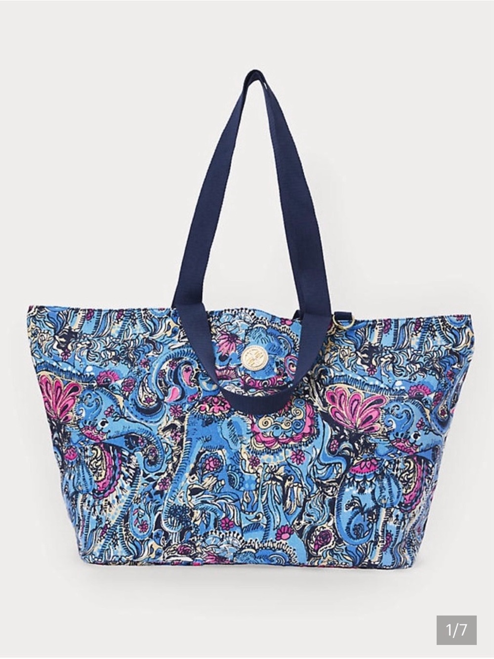 Lilly Pulitzer Blue Paisley Tote with Navy Straps